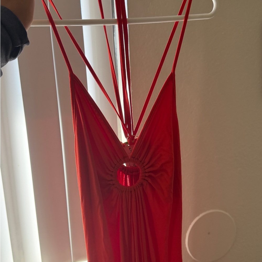 Michelle Jonas Keyhole O Ring halter Maxi Dress 
in Orange - Picture 8 of 11